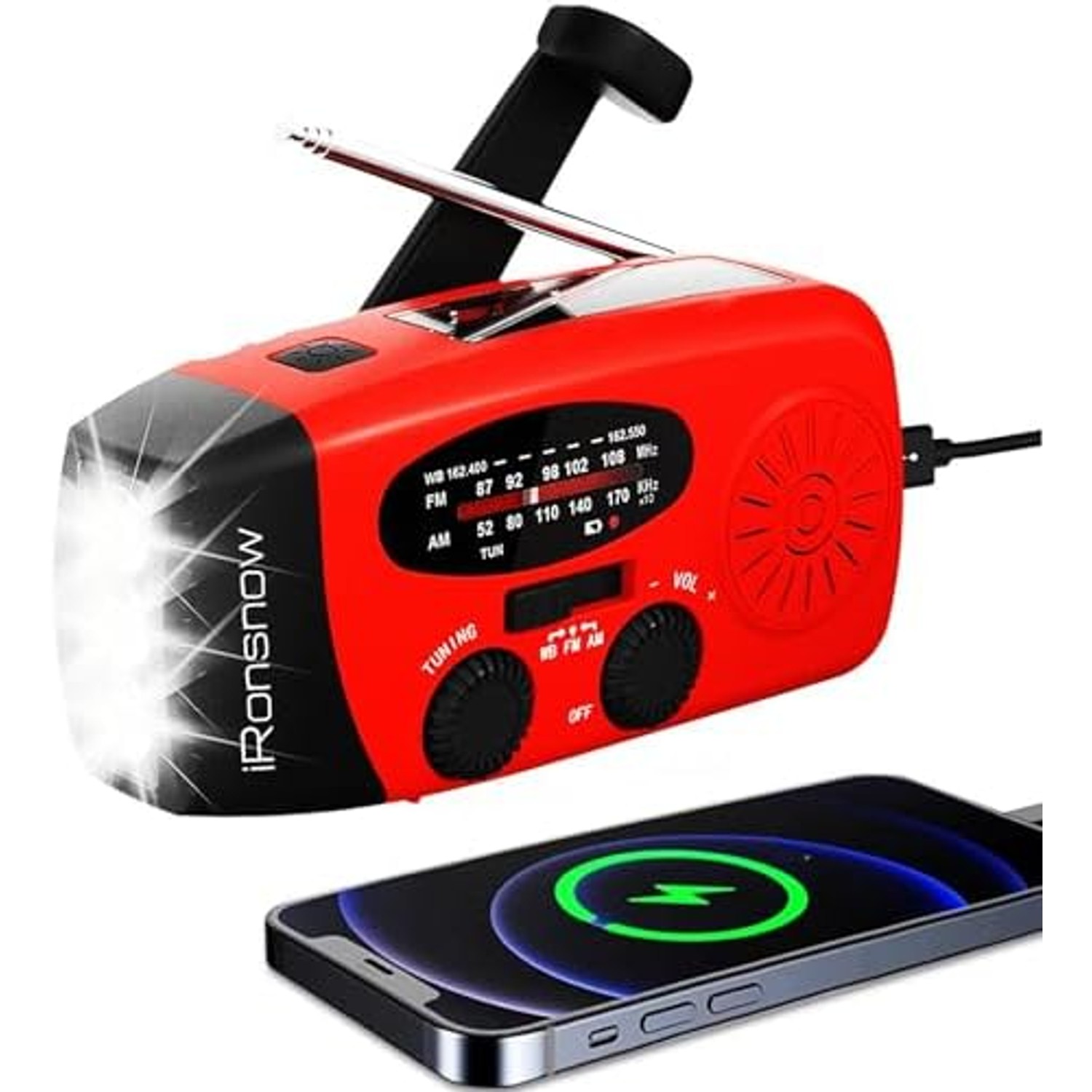iRonsnow 2000mAh Hand Crank Weather Radio